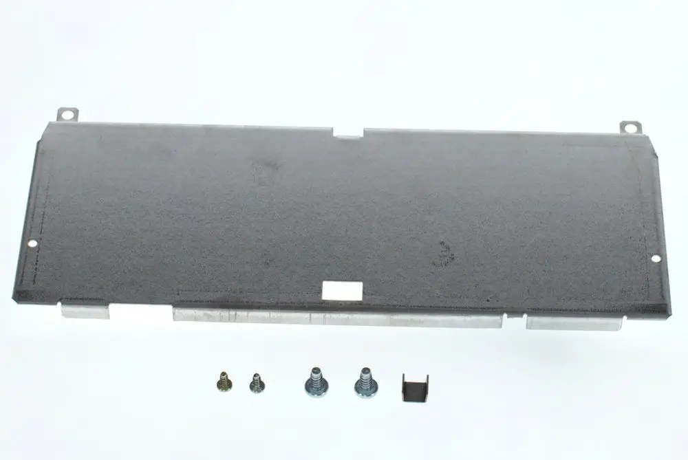 BOSCH-Komponente in rechteckiger Form mit metallischer Unterseite. Darunter befinden sich verschiedene Schrauben und ein kleiner Halter.
